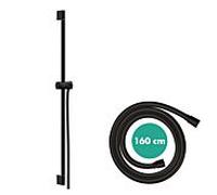 Hansgrohe Barre de douche Unica Pulsify S 90 cm, support pomme de douche Push et flexible, Noir mat