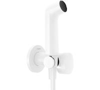 hansgrohe Bidette 29232700 Pommeau de douche S avec 1 type de jet économiseur d'eau (EcoSmart) avec vanne d'arrêt, support de douche et tuyau de douche 1,25 m pour eau chaude Blanc mat