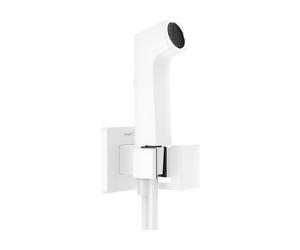 hansgrohe Bidette Douchette à main 1jet E EcoSmart pour eau froide, avec support de douche et flexibles de douche, design anguleux, 29231700, Couleur: Blanc mat