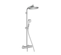 hansgrohe Crometta S - Colonne de douche avec mitigeur thermostatique, douche pluie 240 mm avec robinet, douchette, support, flexible de douche, barre et douche de tête ronde 1 jet, Chromé, 26781000