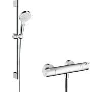 Hansgrohe Système de douche Crometta Vario – Thermostat Ecostat 1001 CL, barre 65 cm, blanc/chrome