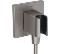 Hansgrohe Coude de Raccordement avec Support Pommeau de Douche Fixfit E, Raccord Douche avec Support Douchette Mural, avec Clapet Anti-Retour, Noir Chromé Brossé, 26889340