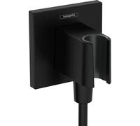 Hansgrohe Coude de Raccordement avec Support Pommeau de Douche Fixfit E, Raccord Douche avec Support Douchette Mural, avec Clapet Anti-Retour, Noir Mat, 26889670