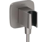 Hansgrohe Coude de Raccordement avec Support Pommeau de Douche Fixfit Q, Raccord Douche avec Support Douchette Mural, avec Clapet Anti-Retour, Noir Chromé Brossé, 26887340