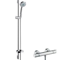 hansgrohe Croma 100 système de douche en surface multi avec thermostat Ecostat Comfort et rail de douche 90 cm, chromé, 27085000