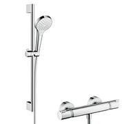 hansgrohe Croma Select S systÃšme de douche en surface Vario avec Ecostat Thermostat confort et barre de douche 65 cm, 27013400, blanc/ chrome - 27013400