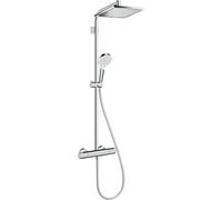 hansgrohe Crometta E - Colonne de douche sans mitigeur, douche pluie (240 x 240 mm) avec inverseur, douchette (2 jets), support, flexible de douche, barre et douche de tête carrée, Chromé, 26785000