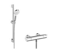 Hansgrohe Crometta ensemble de douche mural avec thermostat chrome-blanc 27812400