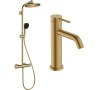 Hansgrohe Crometta kit de salle de bain mural avec thermostat avec douche pluie doré 88002389