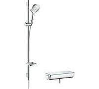 Système de douche Raindance Select en surface 120 avec Ecostat Select thermostat et rail de douche 90 cm, 27039400, Couleur: Chrome / Blanc