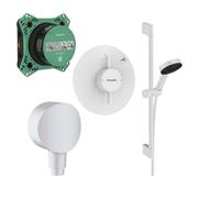 Hansgrohe Duoturn Ensemble de douche encastré - partie encastrée - robinet encastré - raccord douche - douchette - barre coulissante - flexible de douche - coulisseau - blanc mat SW918119/SW918672/SW9