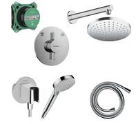 Hansgrohe DuoTurn S ensemble de douche pluie encastré - douche de tête Ø 20 cm - bras mural 24 cm - douchette ronde - chrome 75418000