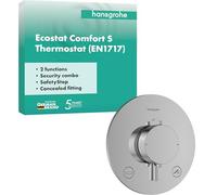 hansgrohe Ecostat Comfort S 33718000 Thermostat de douche encastré avec combinaison de sécurité, robinet de douche avec verrouillage de sécurité (SafetyStop) à 40 °C, 2 consommateurs, chromé