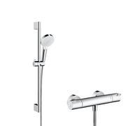 hansgrohe SystÚme de douche Crometta Vario en saillie avec thermostat Ecostat 1001 CL et barre de douche 65 cm, 27812400, blanc/chrome - 27812400
