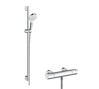 hansgrohe Ecostat - Mitigeur thermostatique de douche avec douchette à main Crometta 100 2jet Vario blanc / chrome