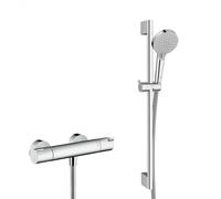 Hansgrohe - Ecostat Set mitigeur thermostatique + Barre 65cm + Douchette 2 jets + Flexible, Chrome (13211000-Vernis)