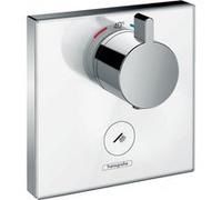 HANSGROHE Facade en verre pour mitigeur encastré ShowerSelect Glass haut débit sortie permanente et robinet d'arrêt blanc chromé chrome G