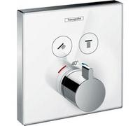 Hansgrohe ShowerTablet ShowerSelect thermostat en verre, encastrÃ©, 2 consommateurs, Coloris: Chrome / Blanc - 15738400