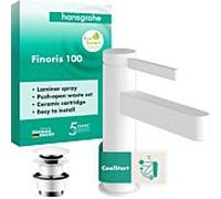 hansgrohe Finoris levier unique mitigeur lavabo 76012700 ComfortZone 100, avec ouverture par pression garniture de vidange , blanc mat