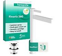 hansgrohe Finoris levier unique mitigeur lavabo 76072700 avec ouverture par pression garniture de vidange , saillie 208 mm, blanc mat