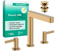 hansgrohe Finoris Mélangeur de lavabo 3 trous 160 avec vidage Push-Open, saillie 169 mm, 76034140, Couleur: Bronze brossé