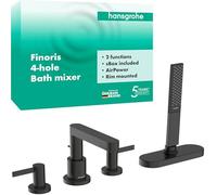 hansgrohe Finoris - Mitigeur baignoire 4 trous, Robinet baignoire 2 sorties, Mitigeur monocommande, Noir chromé brossé, 76444340
