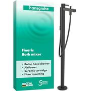 hansgrohe Finoris - Mitigeur baignoire sur pied, Robinet baignoire 2 sorties avec tuyau 1,25m et douchette (2 jets), Mitigeur monocommande, Noir chromé brossé, 76445340