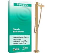 hansgrohe Finoris - Mitigeur baignoire sur pied, Robinet baignoire 2 sorties avec tuyau 1,25m et douchette (2 jets), Mitigeur monocommande, Bronze brossé, 76445140