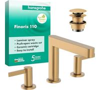 hansgrohe Finoris - Mitigeur de lavabo 3 trous avec vidage Push-Open, Robinet de salle de bain avec hauteur sous bec 113 mm, max. 5l/min (EcoSmart), Bronze brossé, 76033140