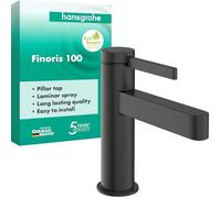 hansgrohe Finoris - Mitigeur de lavabo eau froide sans tirette ni vidage, Robinet de salle de bain avec hauteur sous bec 92 mm, max. 5l/min (EcoSmart), Noir chromé brossé, 76013340