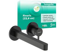 hansgrohe Finoris - Mitigeur lavabo encastré avec garniture de vidage, Robinet de salle de bain avec longueur sous bec 22,8 cm, max. 5l/min (EcoSmart), Noir chromé brossé, 76050340