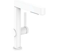 hansgrohe Finoris - Mitigeur monocommande lavabo avec douchette rétractable avec bonde de vidage Push-Open blanc matt