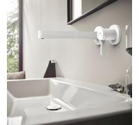 hansgrohe Ensemble de montage final Finoris 76050700 mitigeur lavabo , pour montage mural, avec bec 22,5 cm, blanc mat