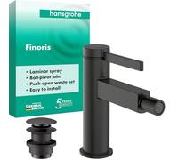 hansgrohe Finoris - Robinetterie de bidet avec vidage Push-Open, Mitigeur monocommande pour bidet avec hauteur sous bec de 99 mm, Noir chromé brossé, 76200340