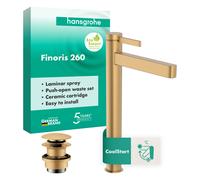 hansgrohe Finoris robinetterie de lavabo 260 CoolStart pour lavabos à poser, avec vidage Push-Open, 76072140, Couleur: Bronze brossé