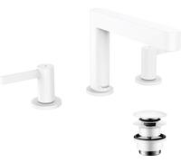 hansgrohe Finoris robinetterie de lavabo 3 trous 110 avec vidage Push-Open, portée 169mm, 76033700, Couleur: blanc mat