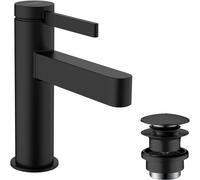 hansgrohe Finoris robinetterie de lavabo monocommande 100 avec vidage PUSH-Open, portée 126mm, 76010670, Couleur: noir mat