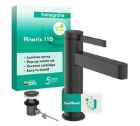 hansgrohe Finoris robinetterie de lavabo monocommande 110 CoolStart avec vidage à tirette, portée 139mm, 76025340, Couleur: Chrome noir brossé