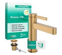 hansgrohe Finoris robinetterie de lavabo monocommande 110 CoolStart avec vidage à tirette, portée 139mm, 76025140, Couleur: Bronze brossé