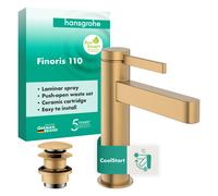 hansgrohe Finoris robinetterie de lavabo monocommande 110 CoolStart avec vidage Push-Open, portée 139mm, 76024140, Couleur: Bronze brossé