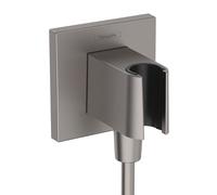 Hansgrohe Coude de Raccordement avec Support Pommeau de Douche Fixfit E, Raccord Douche avec Support Douchette Mural, avec Clapet Anti-Retour, Noir Chromé Brossé, 26889340