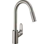 Hansgrohe Mitigeur de cuisine Focus M41 – Douchette extractible 2 jets, bec pivotant, aspect inox