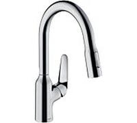 hansgrohe Focus M42 mitigeur de cuisine 180 2jet 71821000 avec douchette extractible, plage de rotation 360°, chromé