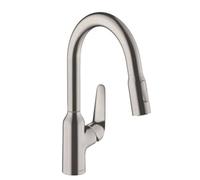 hansgrohe Focus Robinet de cuisine M42 180 2jet 71801800 avec douchette extractible, plage de rotation 360°, aspect inox
