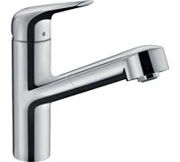 hansgrohe Focus M42 - Mitigeur de cuisine avec douchette extractible, 1 jet, Robinet avec hauteur sous bec 150 mm, Robinetterie avec bec pivotant et extensible, Chromé, 71814000