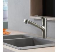 hansgrohe Focus M42 mitigeur monocommande de cuisine M42 150, bec extractible, 1 jet, 71814800, Couleur: Finition en acier inoxydable