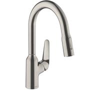 Hansgrohe Mitigeur de cuisine Focus M42 71801800 sur pied, douchette extractible 2 jets inox 360°
