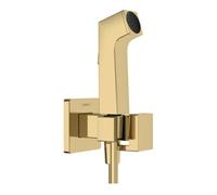 hansgrohe Bidette Douchette à main 1jet E EcoSmart pour eau froide, avec support de douche et flexibles de douche, design anguleux, 29231990, Couleur: Optique en or poli