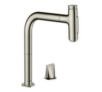 hansgrohe Metris Select M71 Mitigeur de cuisine 2 trous 200, douchette extractible, 2jets, sBox, 73818800, Couleur: Finition en acier inoxydable