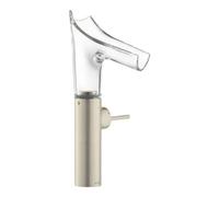 hansgrohe AXOR Starck V Mitigeur monocommande de lavabo 220 avec bec verseur en verre pour lavabos avec garniture de vidage, 12114820, Couleur: Nickel brossé